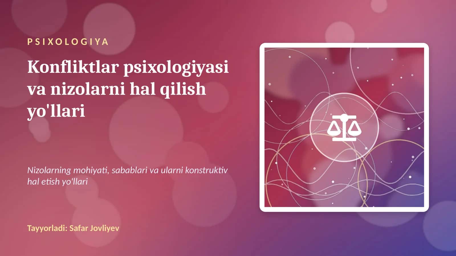 Konfliktlar psixologiyasi va nizolarni hal qilish yo'llari 1