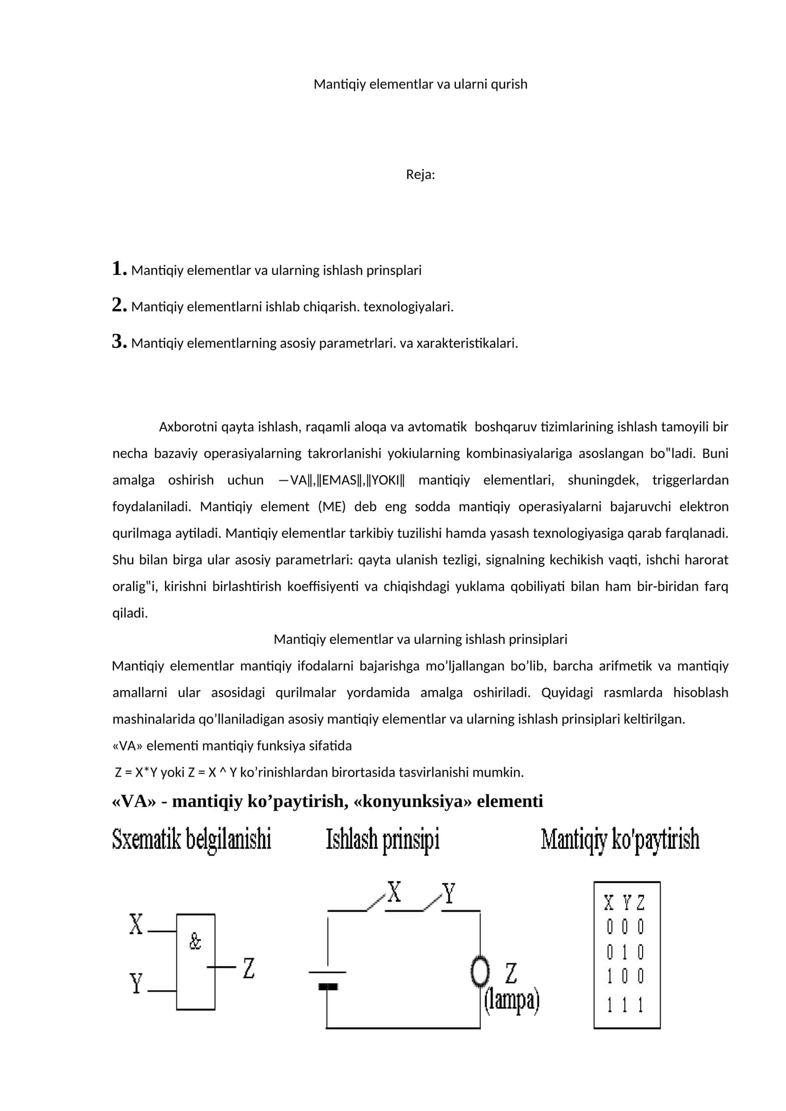 Mantiqiy elementlar va ularni qurish 1