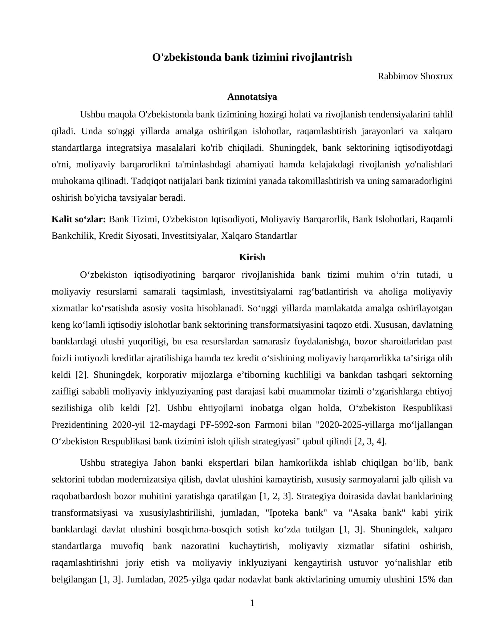 O'zbekistonda bank tizimini rivojlantrish 1