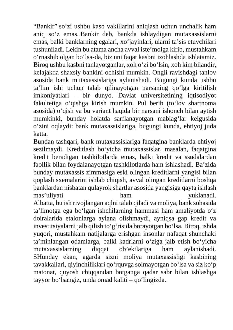 Bank mutaxassislarining kasbi 1