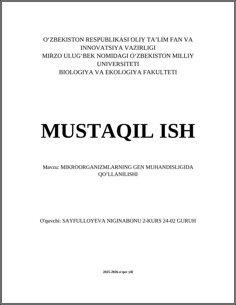 MIKROORGANIZMLARNING GEN MUHANDISLIGIDA QO'L 1