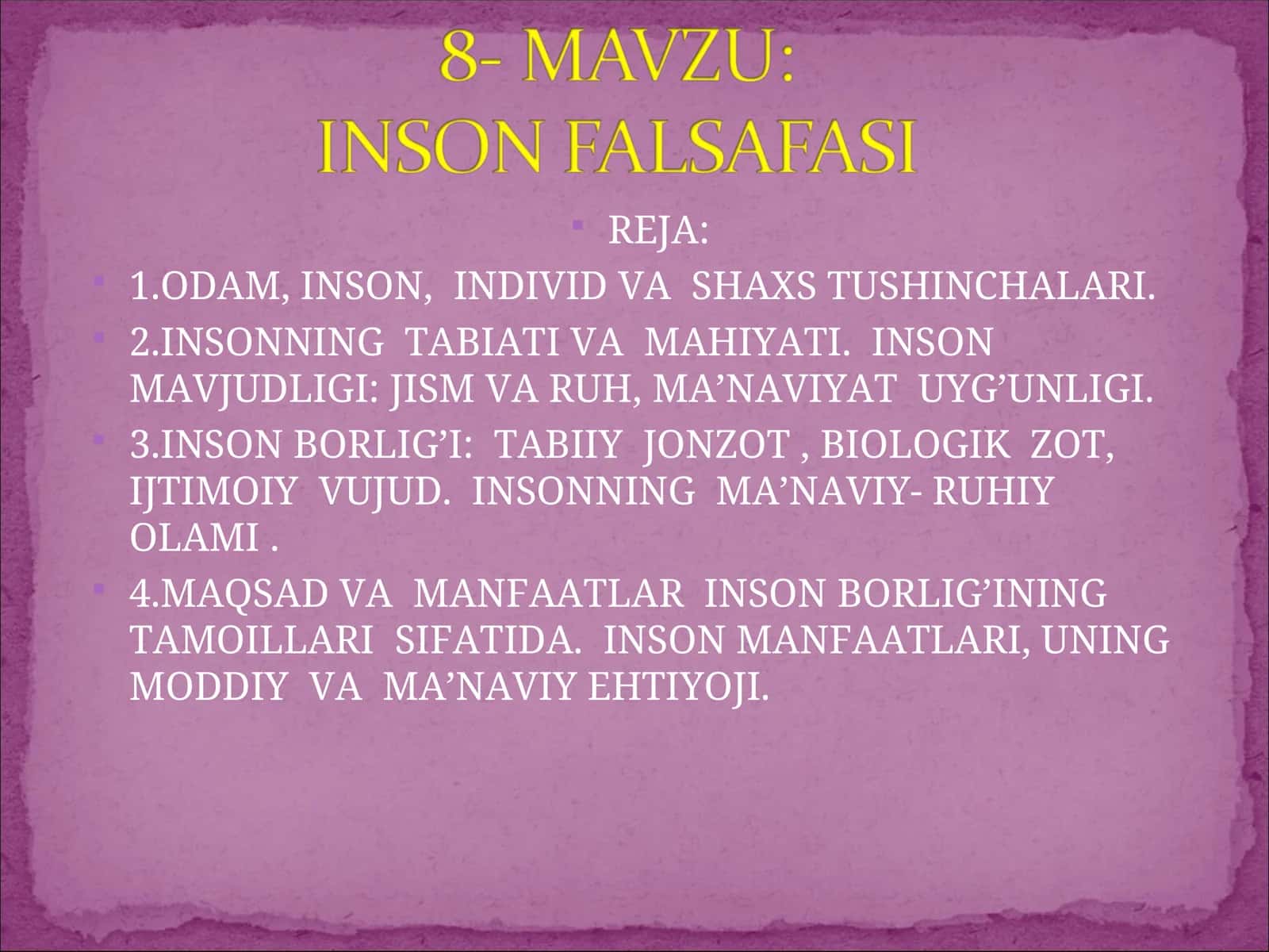 INSON, INDIVID VA SHAXS TUSHINCHALARI 1