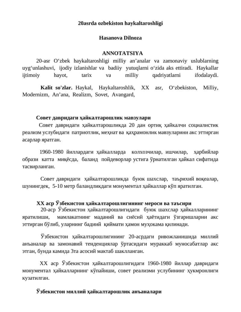 20asrda ozbekiston haykaltaroshligi 1