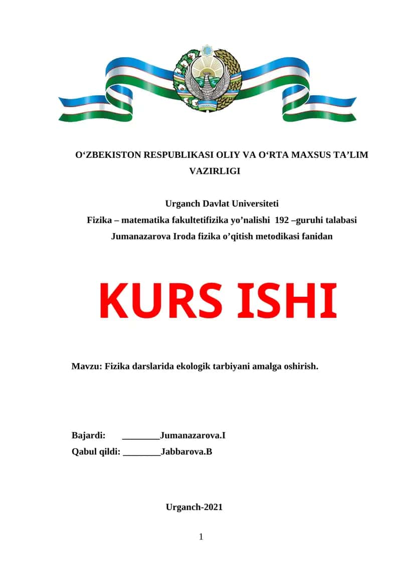 Fizika darslarida ekologik tarbiyani amalga oshirish 1