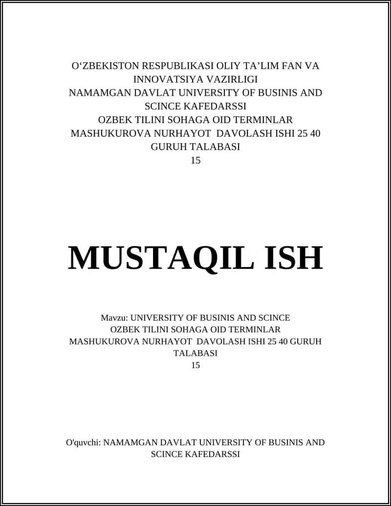 O'zbek tili sohaga oid terminlar mashukurova nurhayot davolash ishi 1