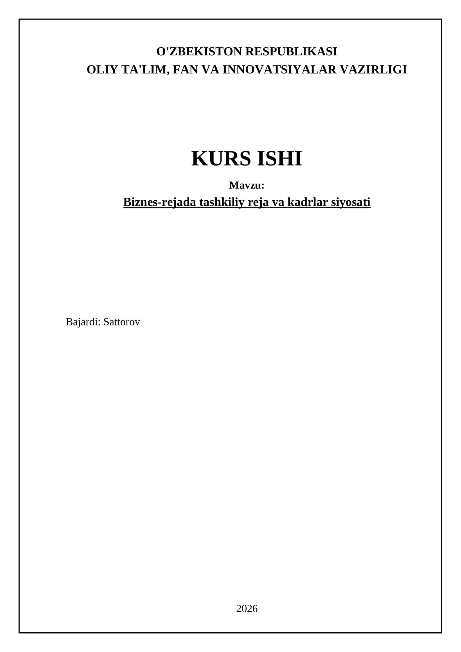 Biznes-rejada tashkiliy reja va kadrlar siyosati 1