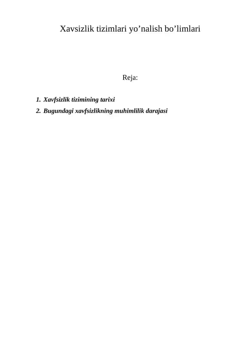 Xavsizlik tizimlari yo’nalish bo’limlari