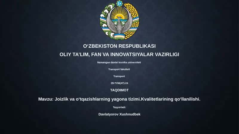 Joizlik va o‘tqazishlarning yagona tizimi.Kvalitetlarining qo‘llanilishi 1