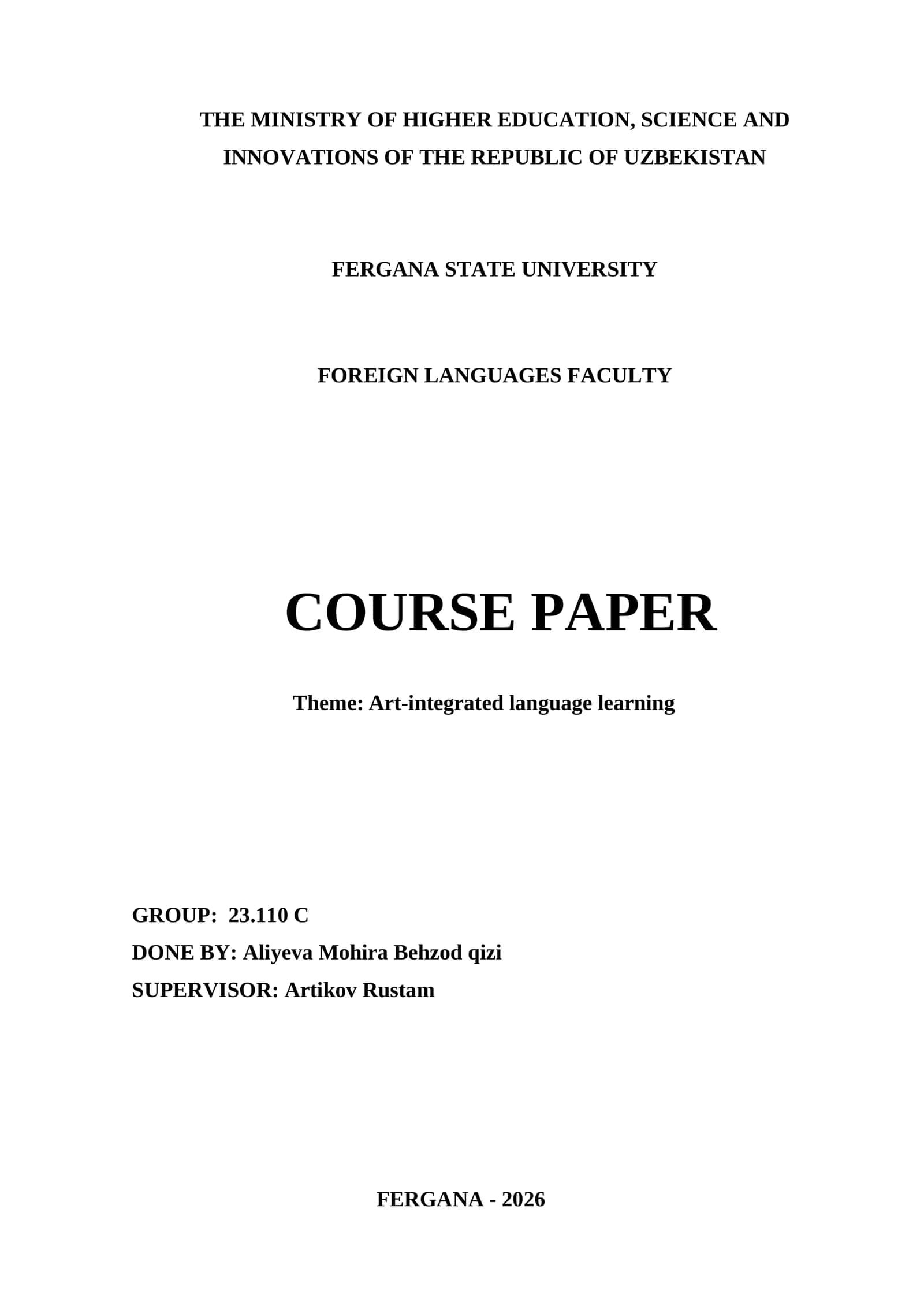 Course Paper on Art-integrated Language Learning 1