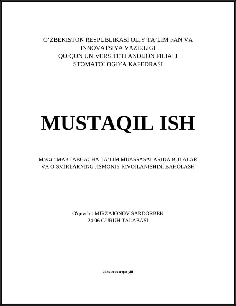 Maktabgacha ta'lim muassasalarida bolalar va o'smirlarning jismoniy rivojlanishini baholashning nazariy asoslari 1