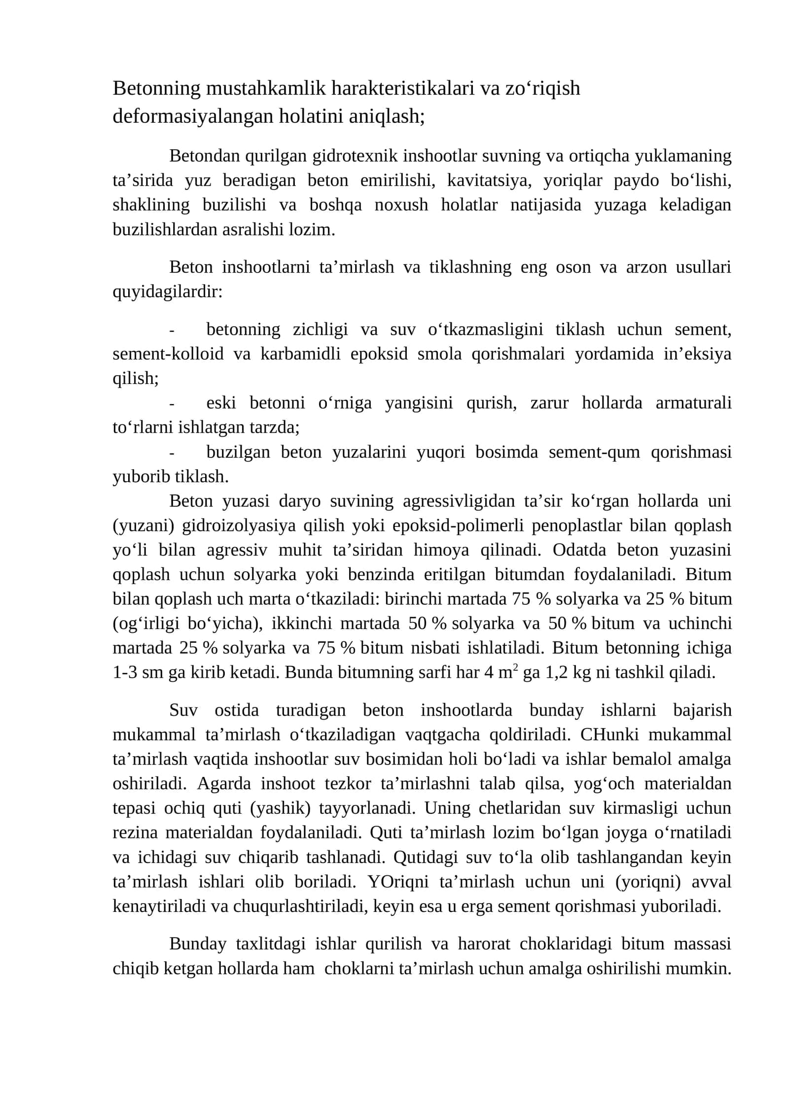 Betonning Mustahkamlik Harakteristikalari 1