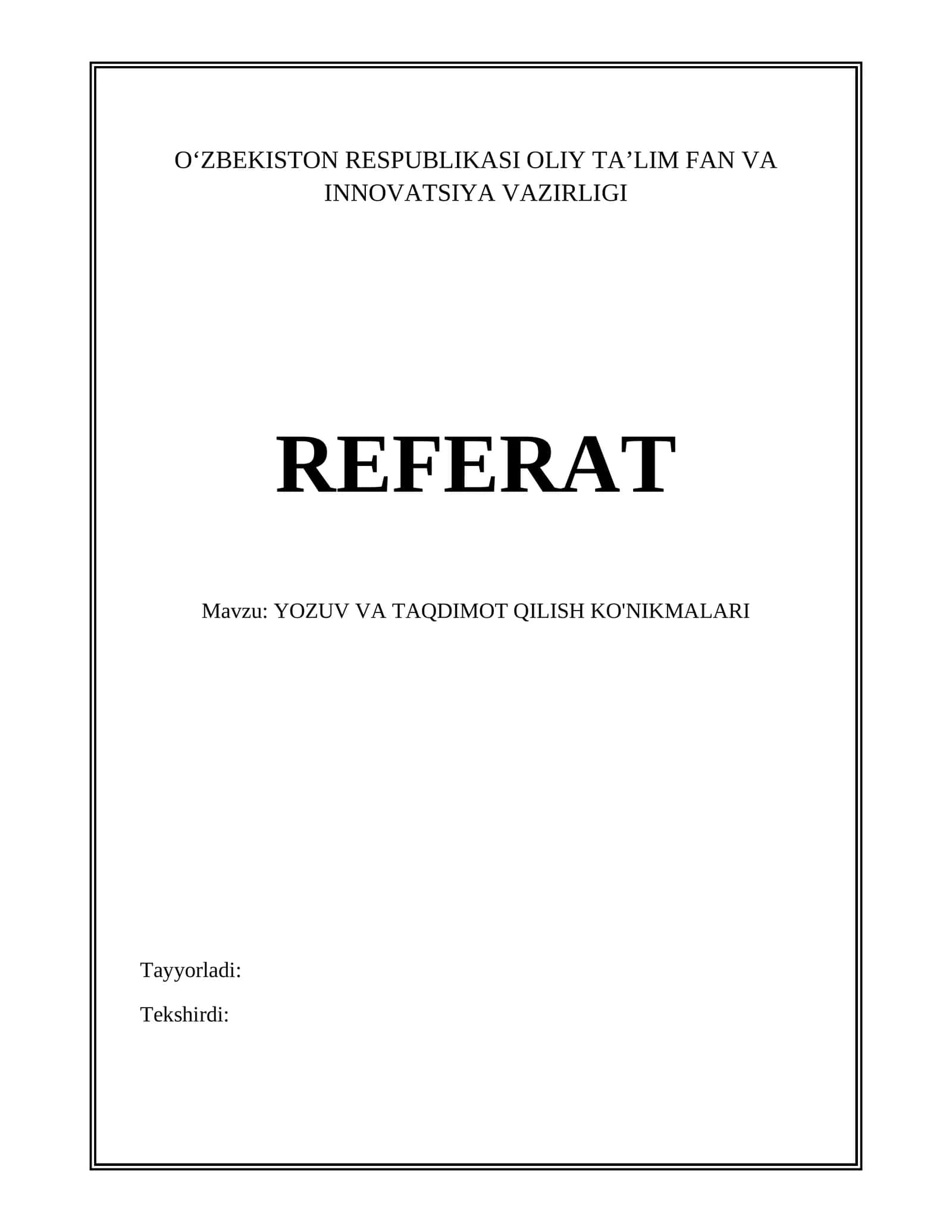 YOZUV VA TAQDIMOT QILISH KO'NIKMALARI 1