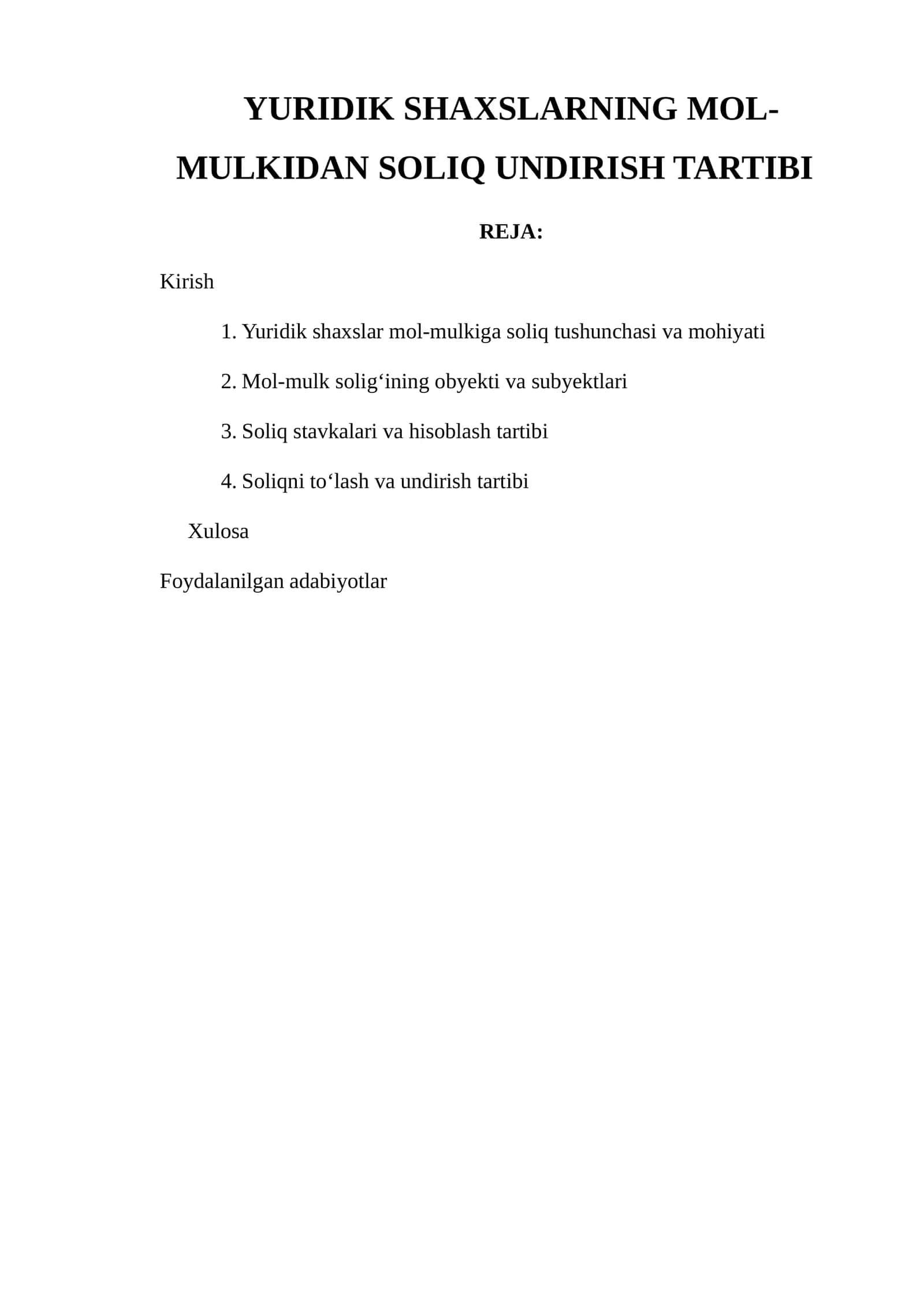 Yuridik Shaxslarning Mol-Mulkidan Soliq Undirish Tartibi 1