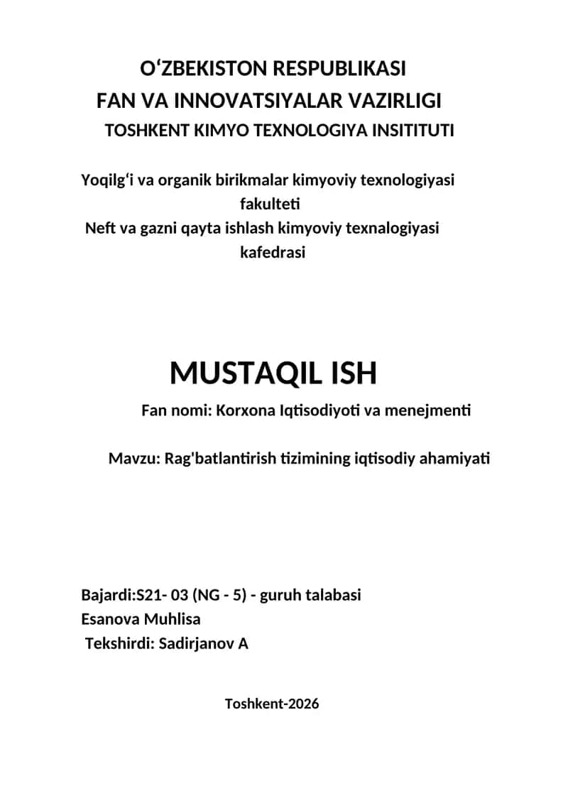 Rag'batlantirish tizimining iqtisodiy ahamiyati 1