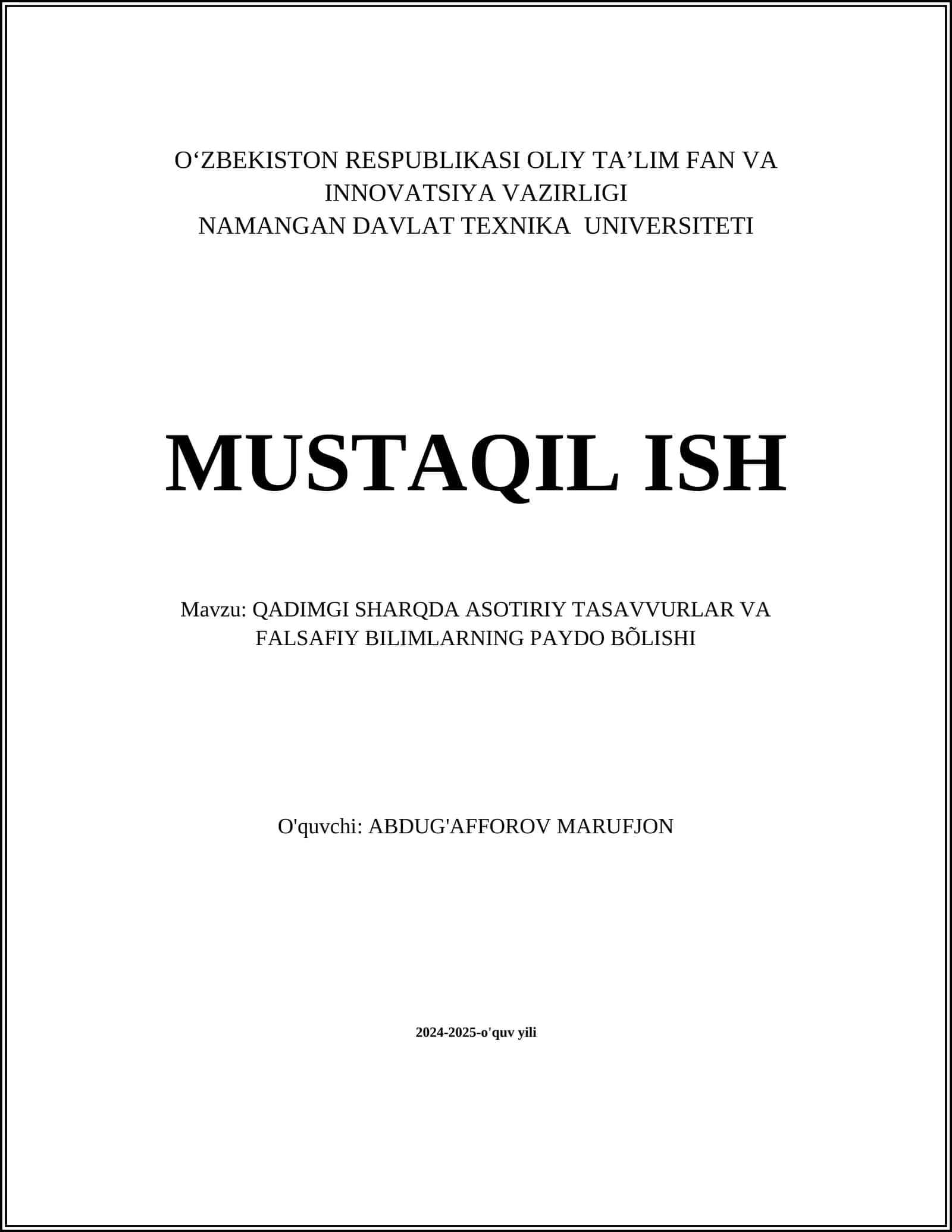 QADIMGI SHARQDA ASOTIRIY TASAVVURLAR VA FALSAFIY BILIMLARNING PAYDO BÕLISHI 1