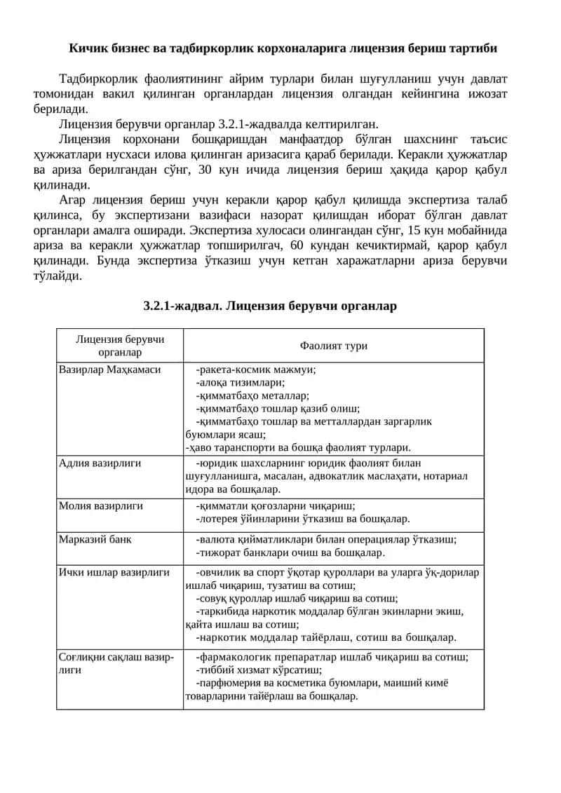 Лицензия бериш тартиби 1