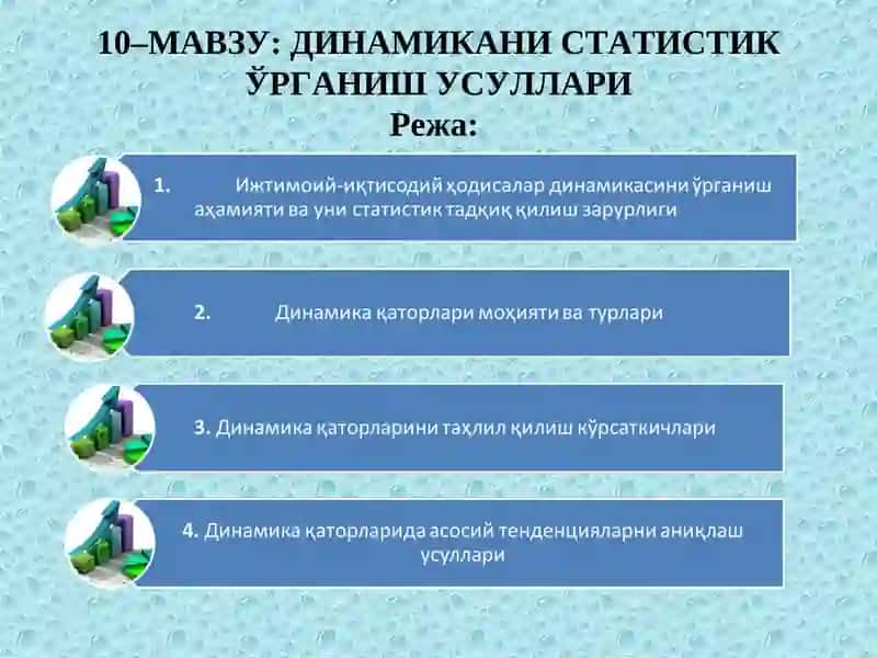 ДИНАМИКАНИ СТАТИСТИК ЎРГАНИШ УСУЛЛАРИ 1