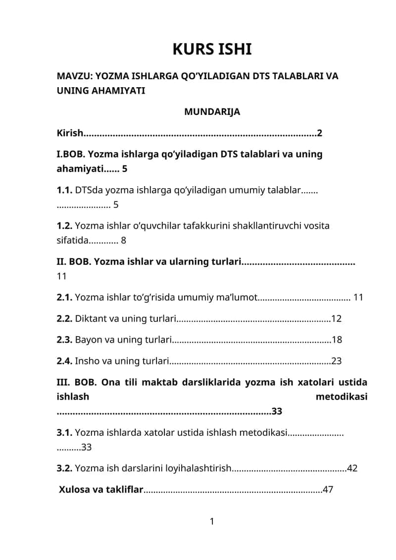 YOZMA ISHLARGA QO’YILADIGAN DTS TALABLARI VA UNING AHAMIYATI 1