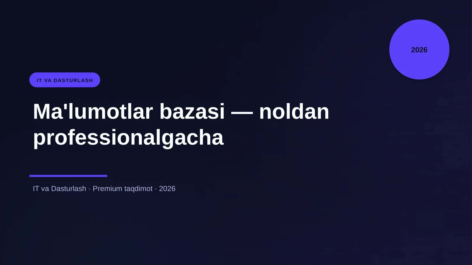 Ma'lumotlar bazasi — noldan professionalgacha 1