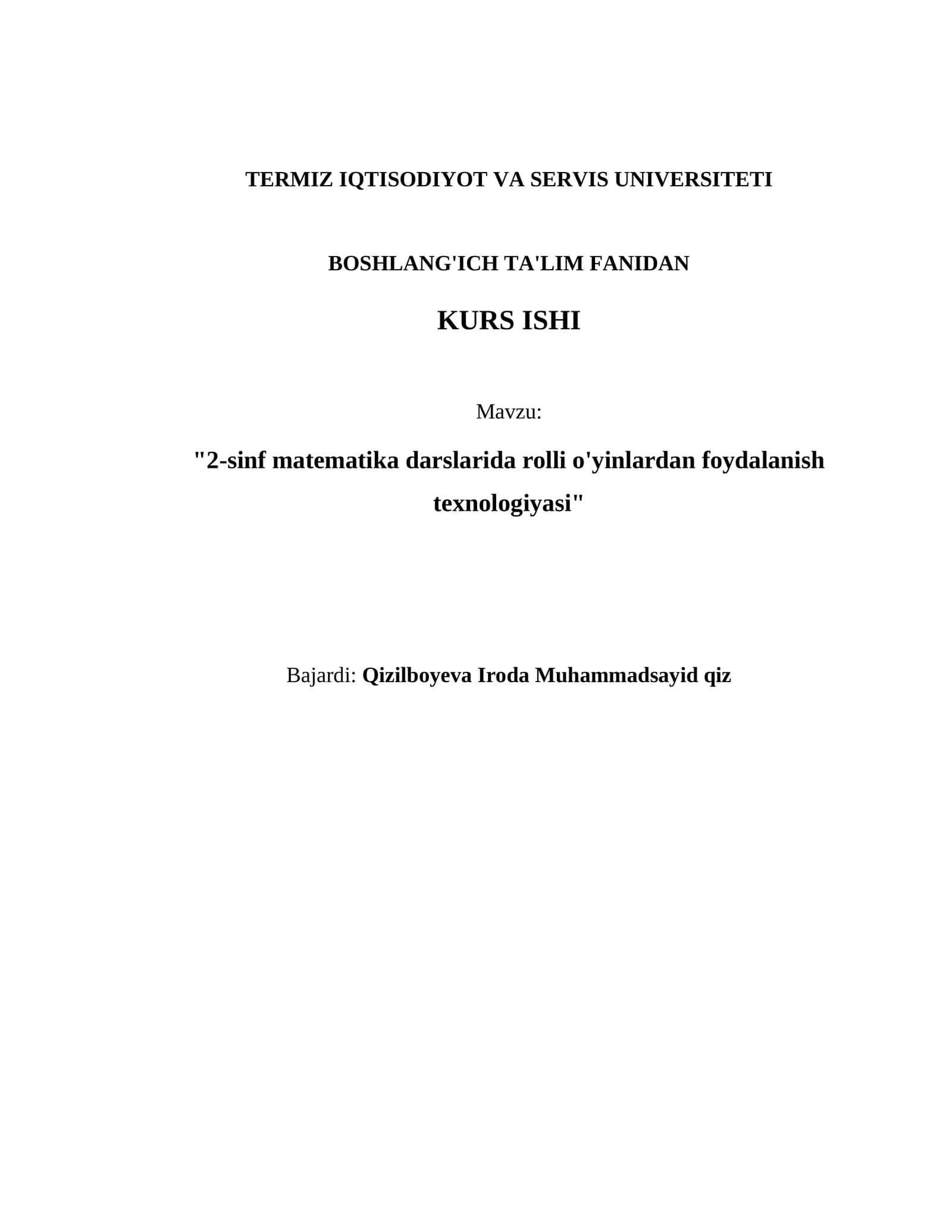 2-sinf matematika darslarida rolli o'yinlardan foydalanish texnologiyasi 1