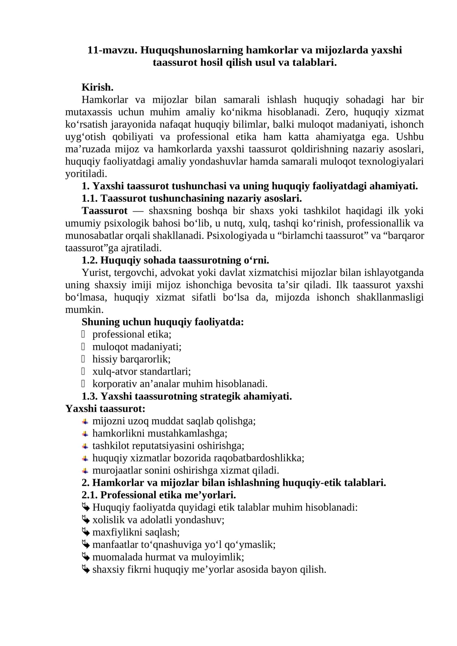 Hamkorlar va mijozlarda yaxshi taassurot hosil qilish usul va talablari 1