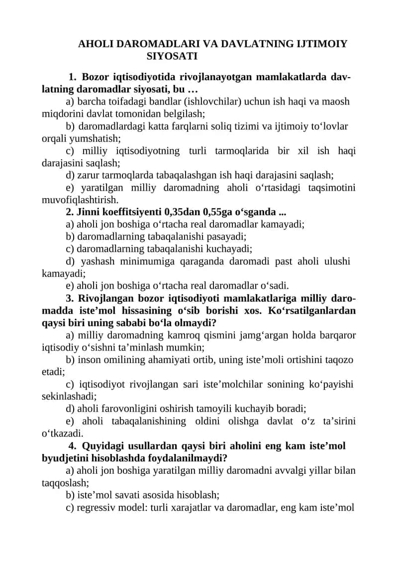AHOLI DAROMADLARI VA DAVLATNING IJTIMOIY SIYOSATI 1