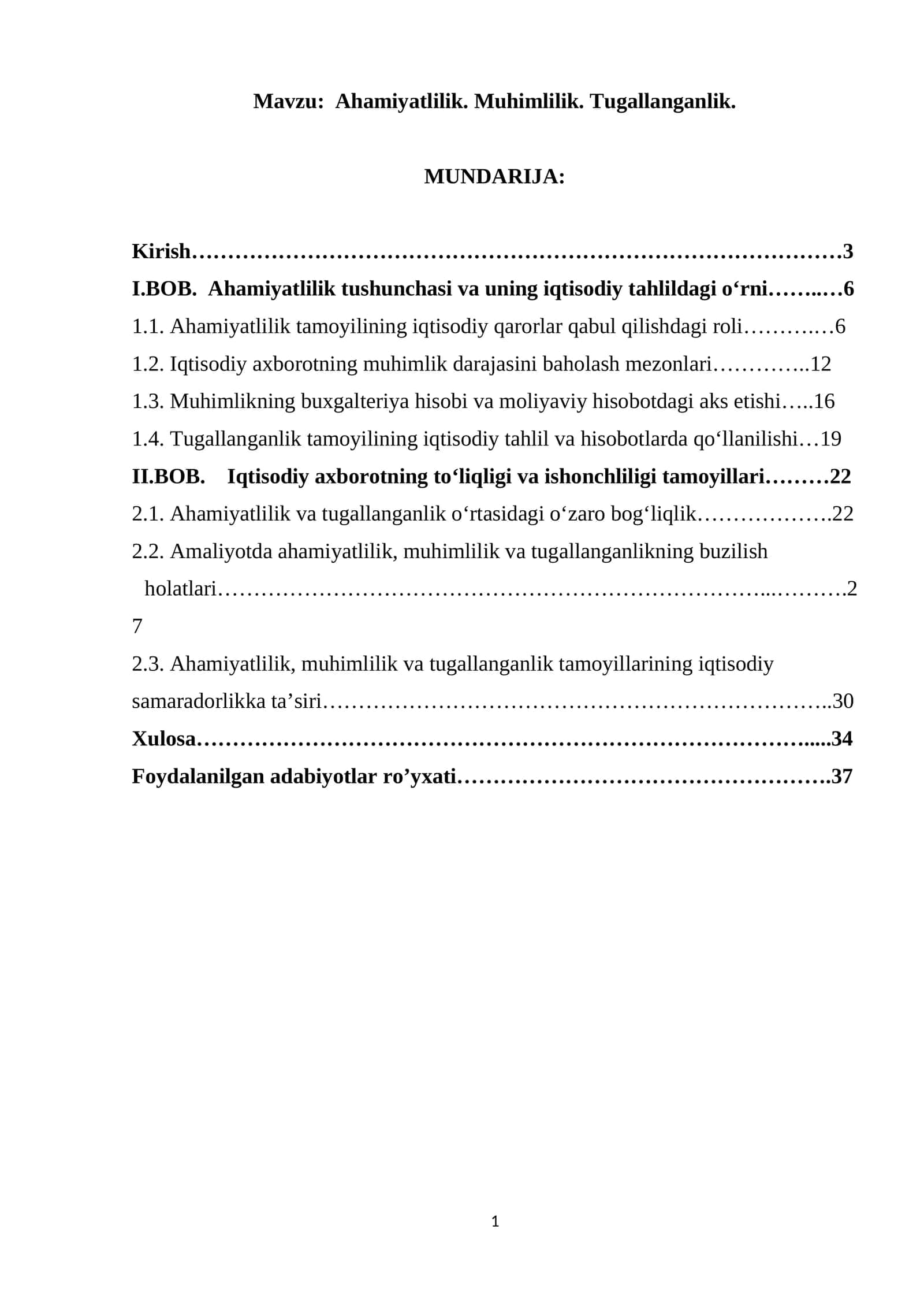 Ahamiyatlilik. Muhimlilik. Tugallanganlik 1