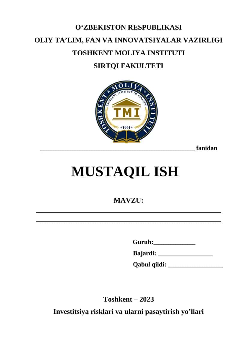 Investitsiya risklari va ularni pasaytirish yo’llari 1