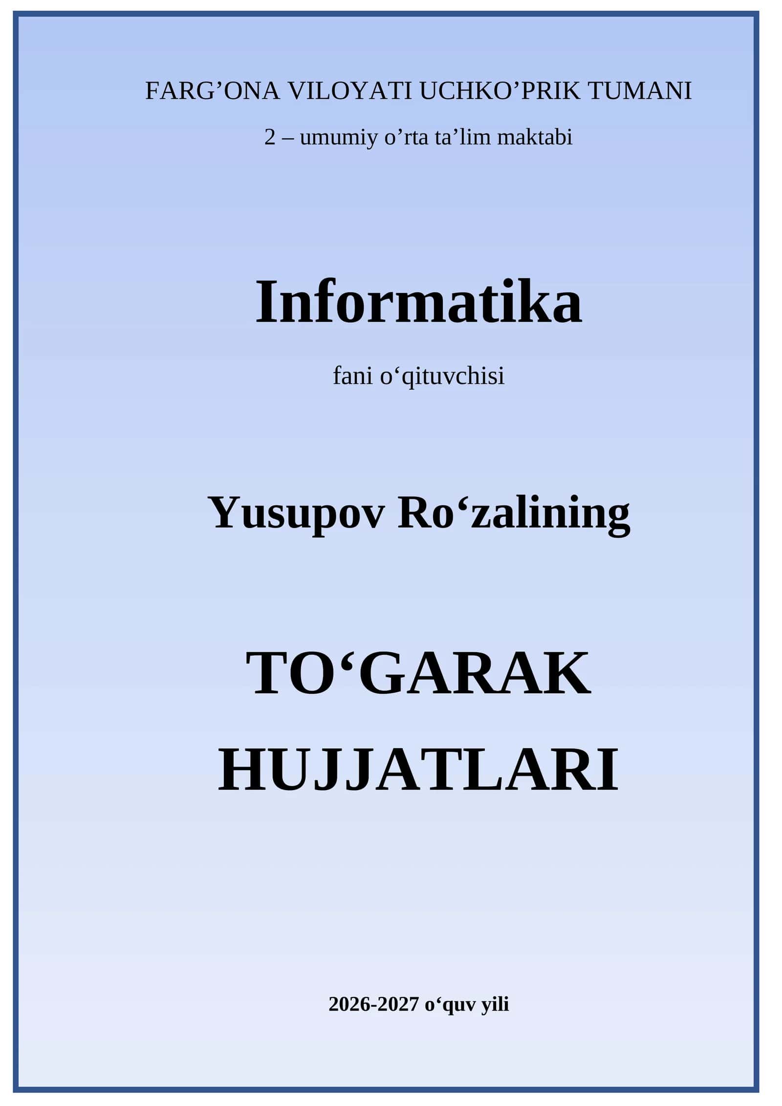 68 SOATLIK TO'GARAK DASTURI 1