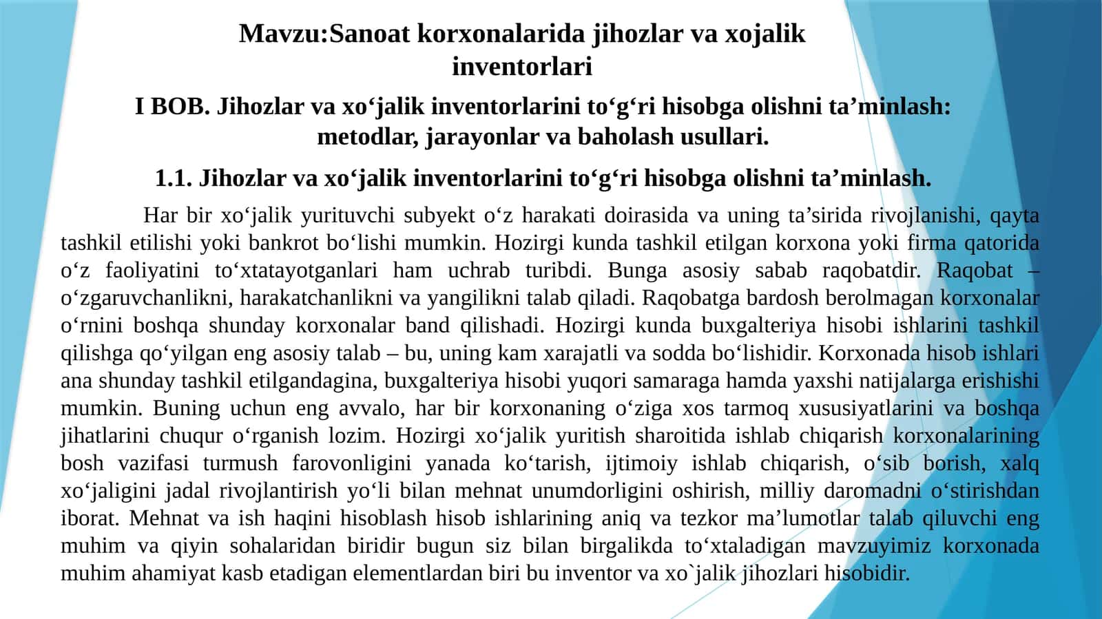 sanoat korxonalarida jihozlar va xojalik inventorlari 1