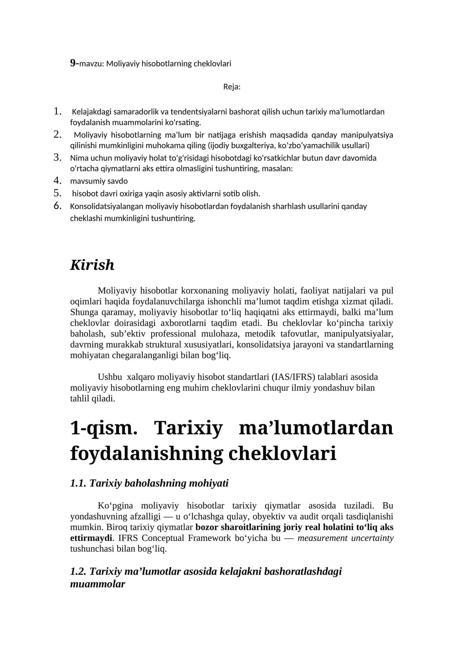 Moliyaviy hisobotlarning cheklovlari 1
