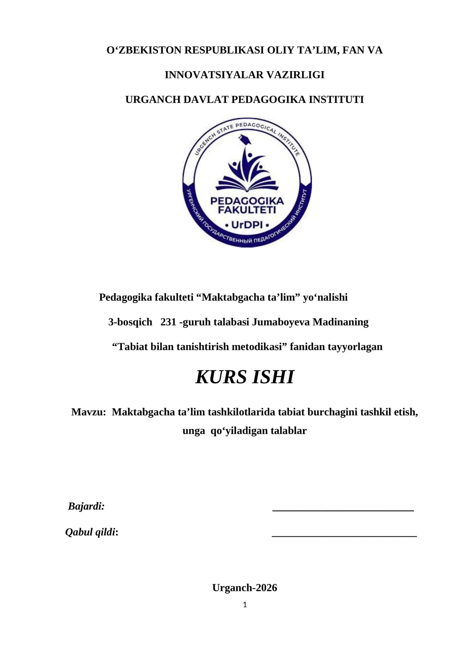 Maktabgacha ta’lim tashkilotlarida tabiat burchagini tashkil etish, unga  qoʻyiladigan talablar 1