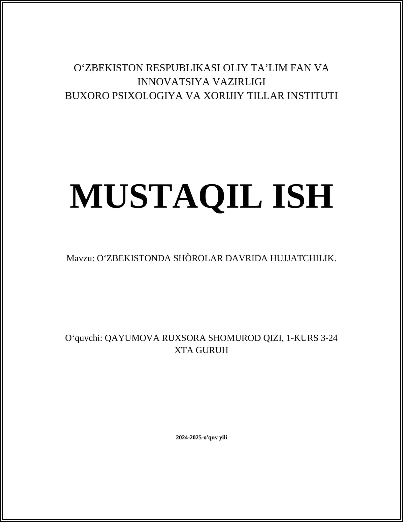 O‘ZBEKISTONDA SHÒROLAR DAVRIDA HUJJATCHILIK 1