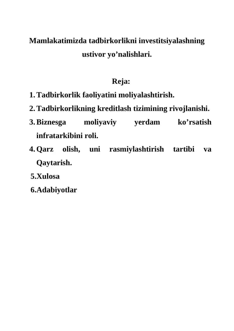 Tadbirkorlik faoliyatini moliyalashtirish 1