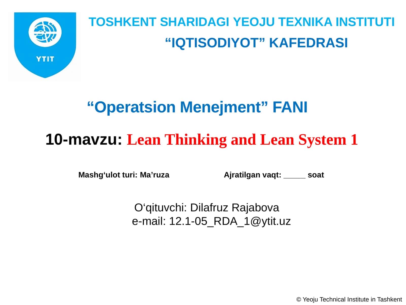 Lean Thinking and Lean System 1 1