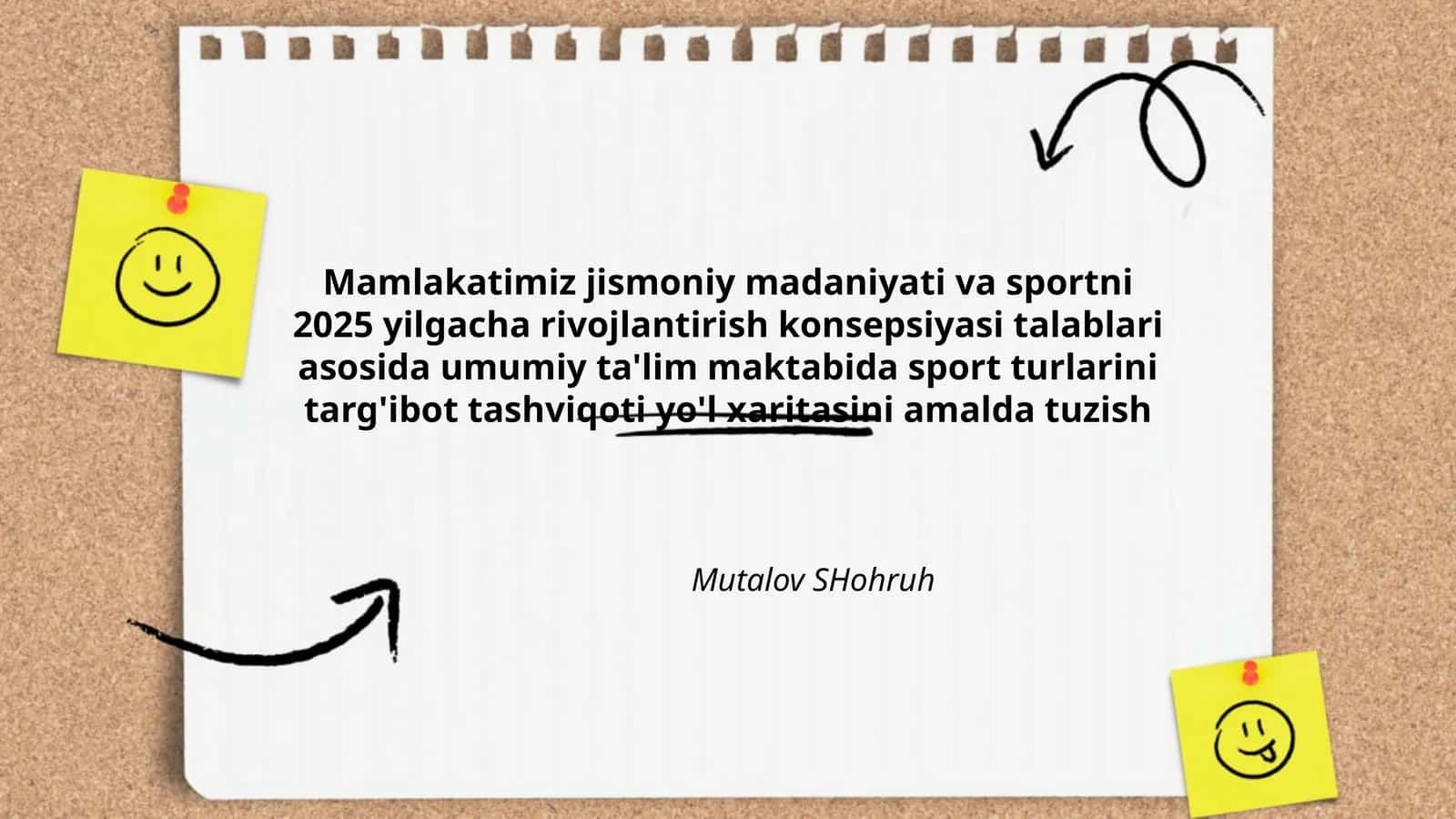Mamlakatimiz jismoniy madaniyati va sportni 2025 yilgacha rivojlantirish konsepsiyasi talablari asosida umumiy ta'lim maktabida sport turlarini targ'ibot tashviqoti yo'l xaritasini amalda tuzish 1