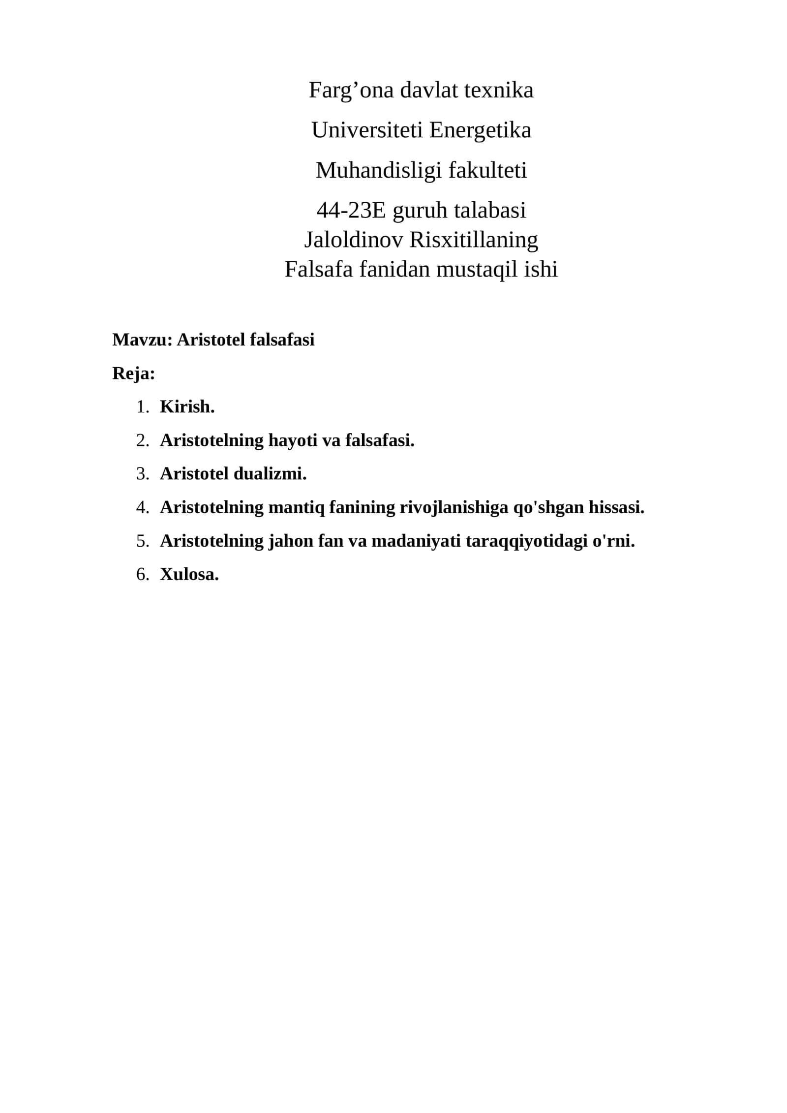 Aristotel falsafasi 1