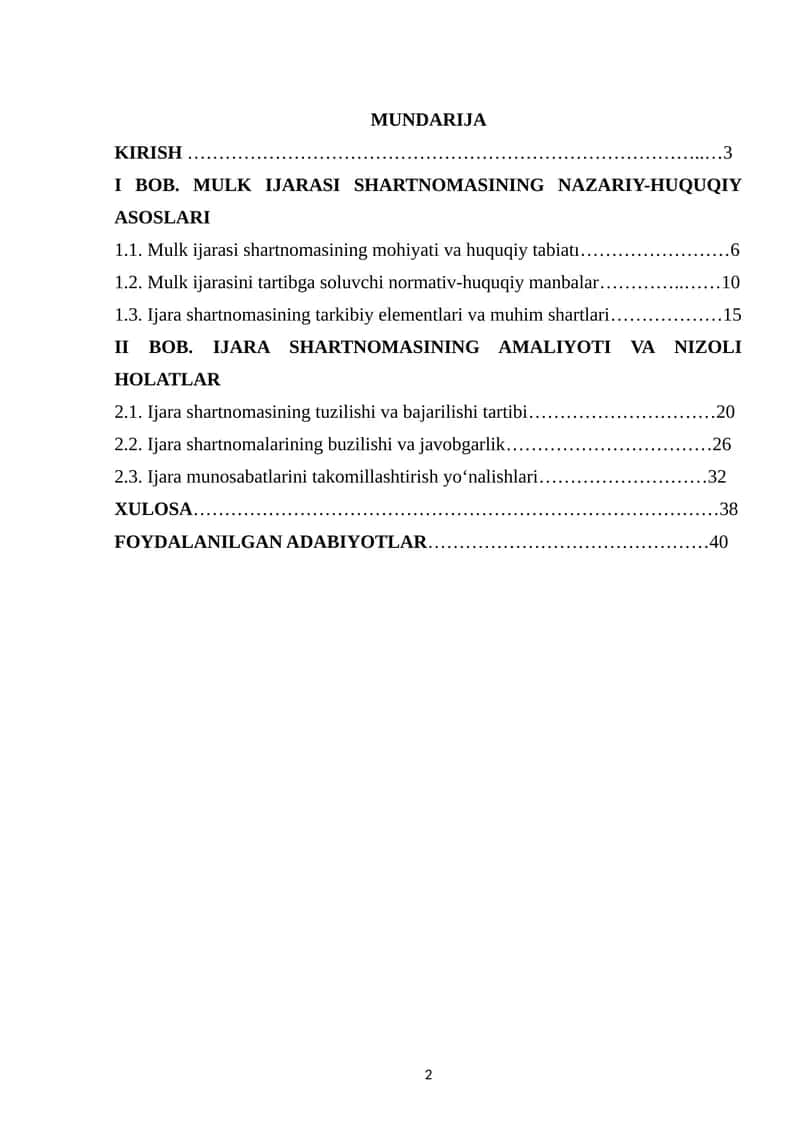 MULK IJARASI SHARTNOMASINING FUQAROLIK-HUQUQIY XUSUSIYATLARI 1