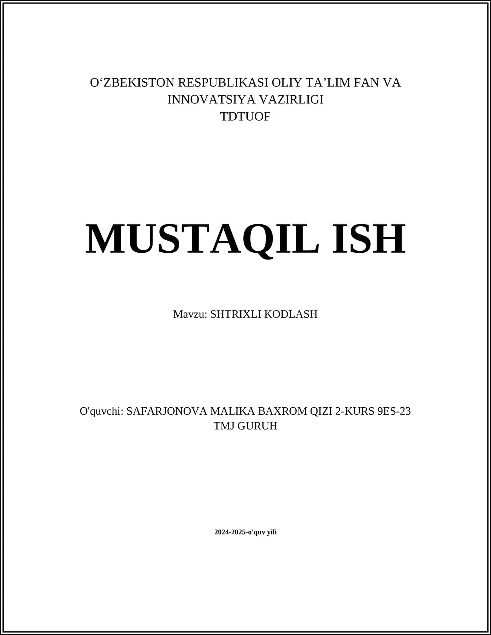 SHTRIXLI KODLASH 1