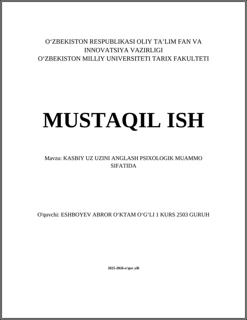 KASBIY UZ UZINI ANGLASH PSIXOLOGIK MUAMMO SIFATIDA 1