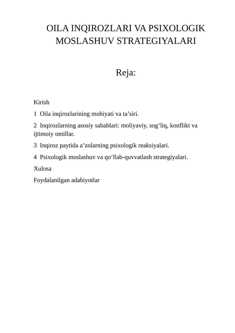 OILA INQIROZLARI VA PSIXOLOGIK MOSLASHUV STRATEGIYALARI 1