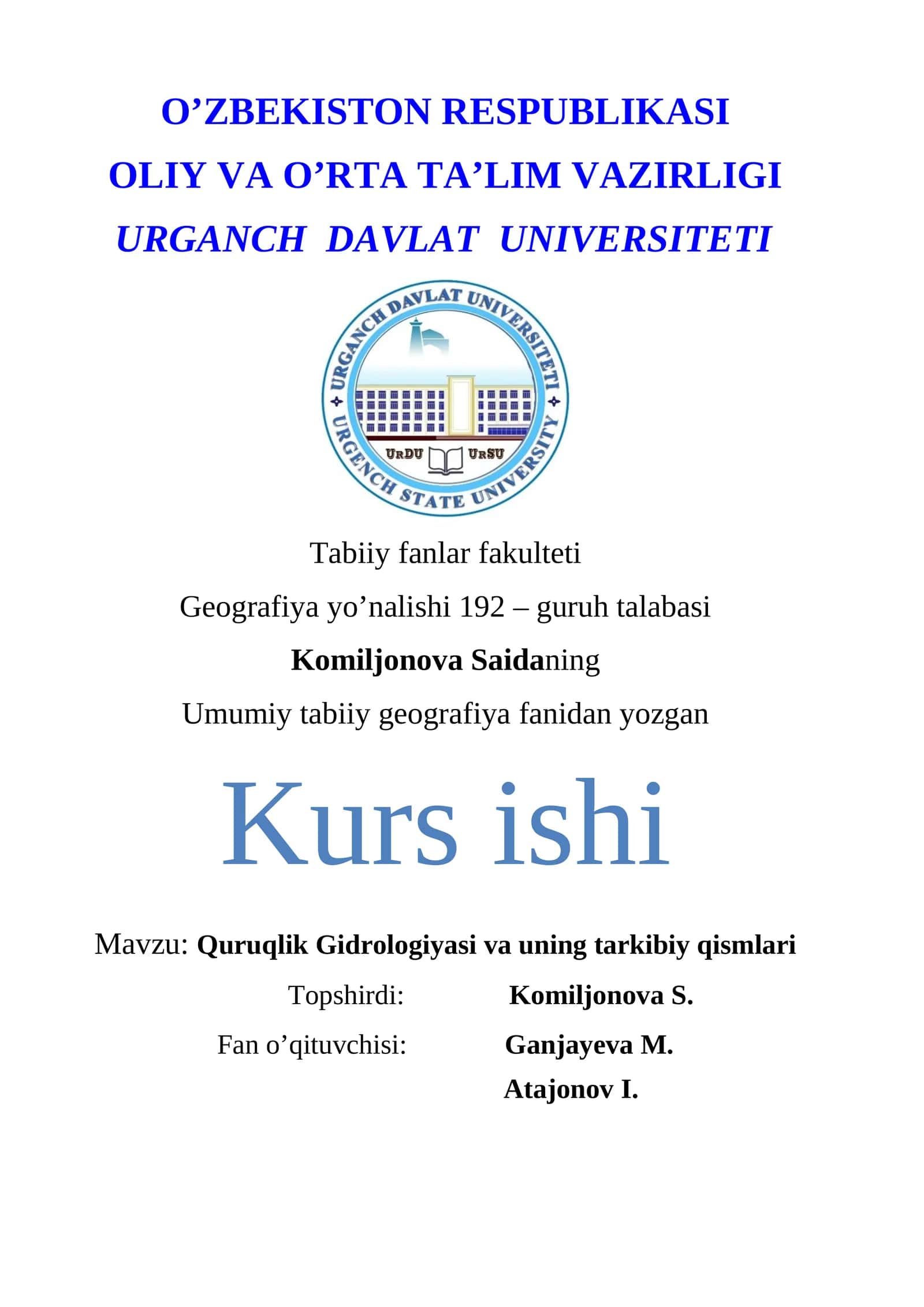 Quruqlik Gidrosferasi va uning tarkibiy qismlari 1