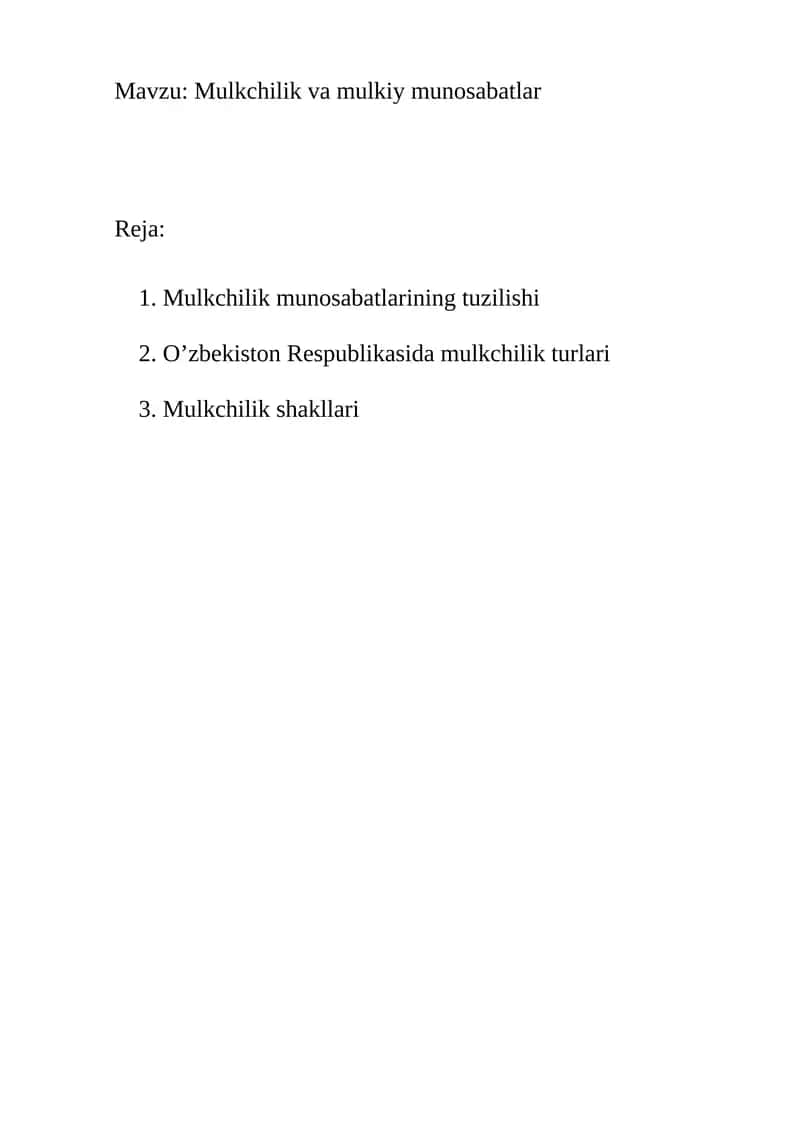 Mulkchilik va mulkiy munosabatlar 1