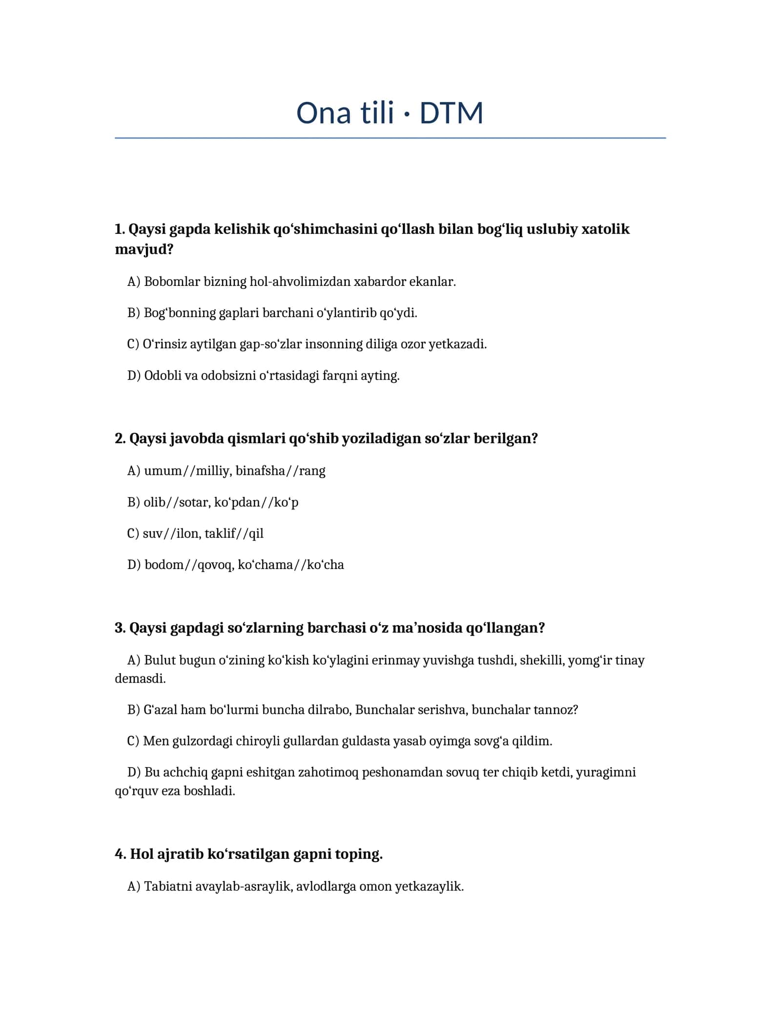 Ona tili · DTM 1