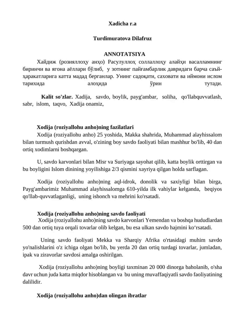 Xadicha r.a 1