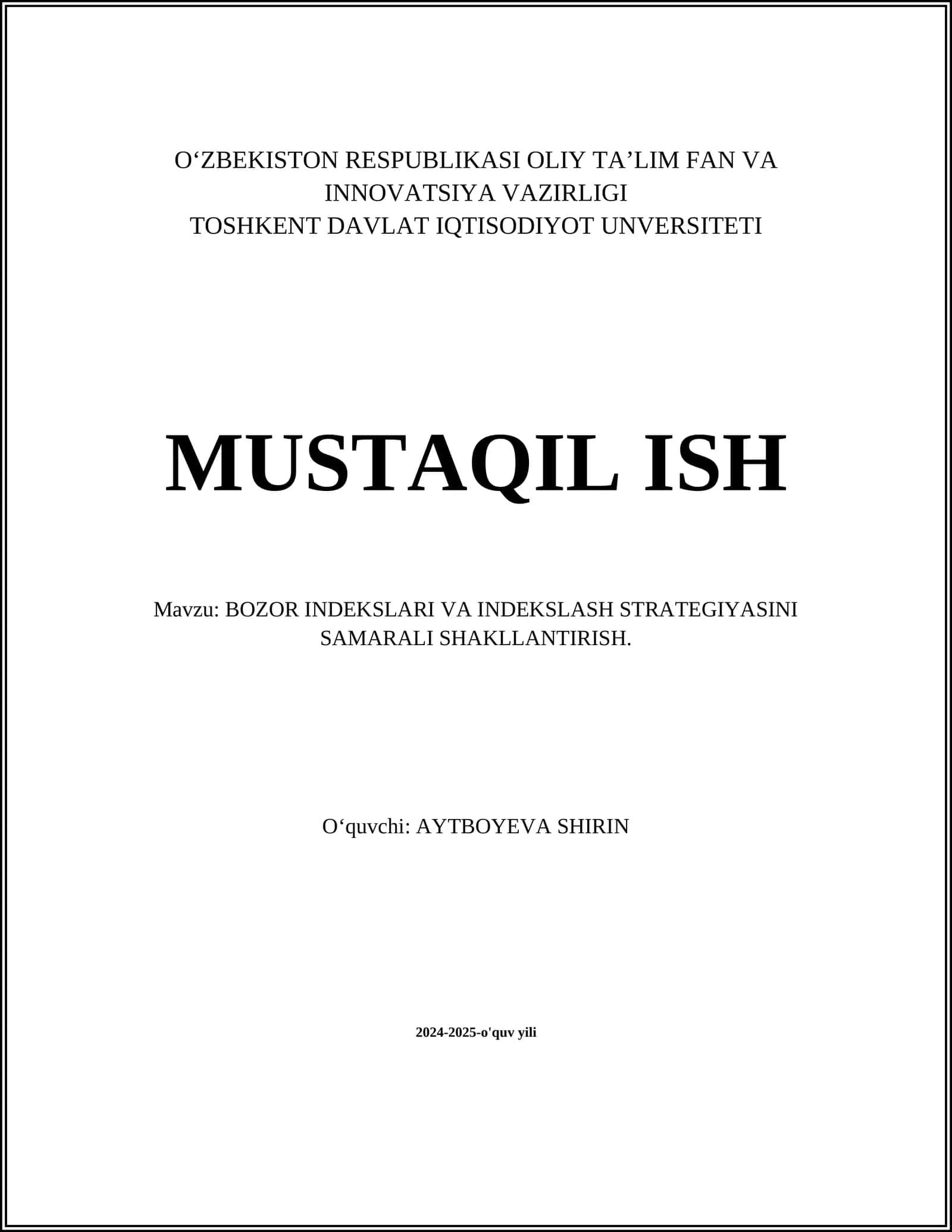 BOZOR INDEKSLARI VA INDEKSLASH STRATEGIYASINI SAMARALI SHAKLLANTIRISH 1