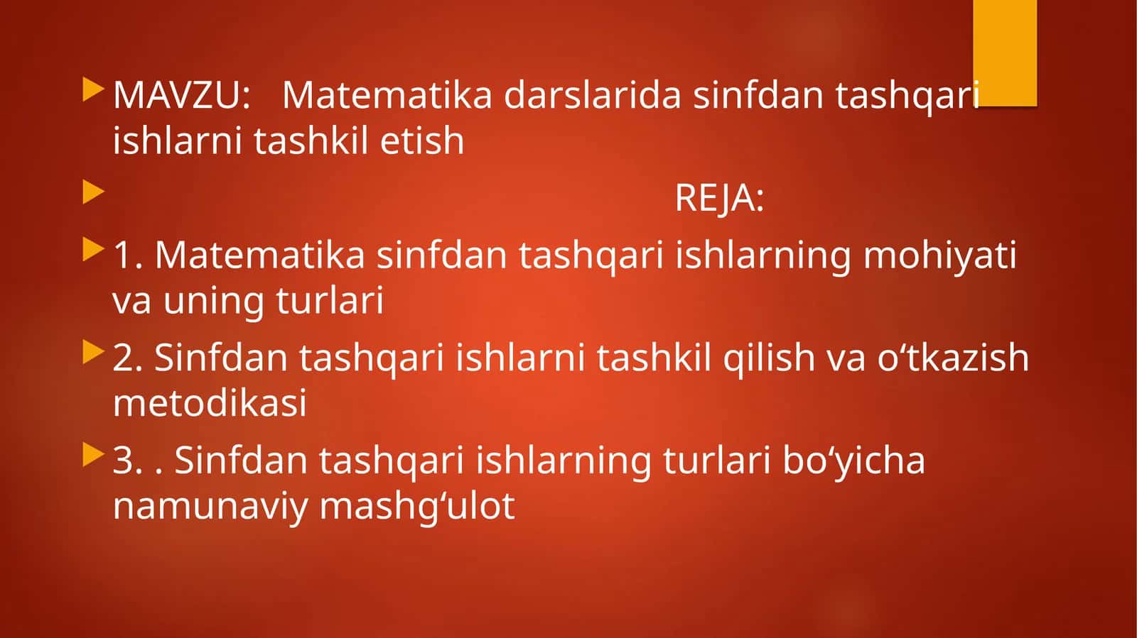 Matematika darslarida sinfdan tashqari ishlarni tashkil etish 1