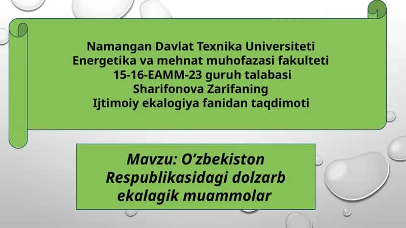 O‘zbekiston Respublikasidagi dolzarbekalagikmuammolar 1
