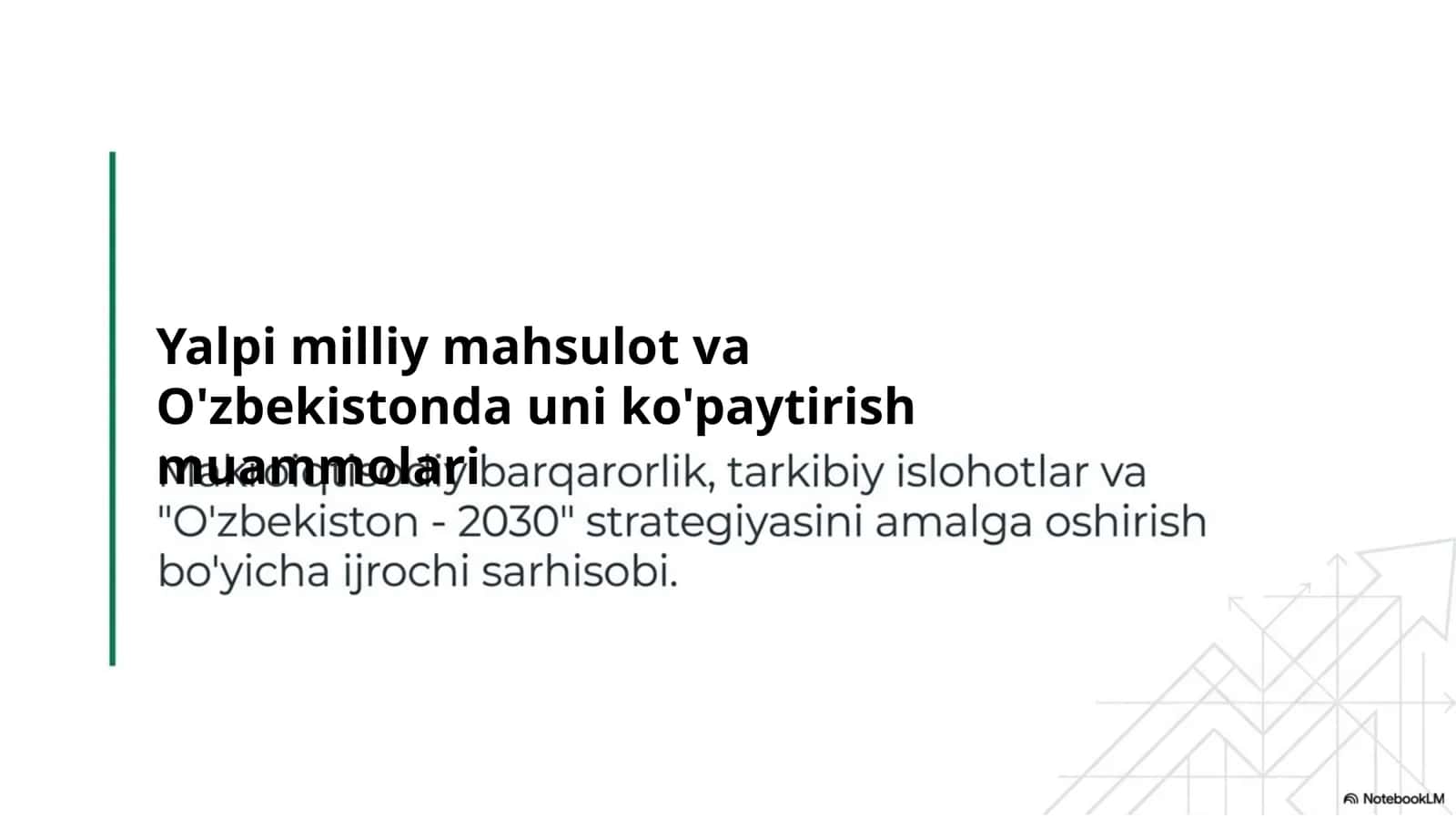 Yalpi milliy mahsulot va O'zbekistonda uni ko'paytirish muammolari 1