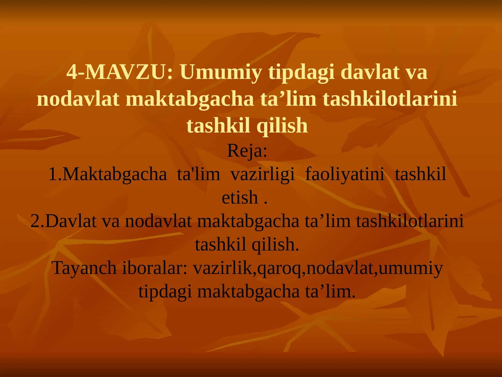 Umumiy tipdagi davlat va nodavlat maktabgacha ta’lim tashkilotlarini tashkil qilish 1